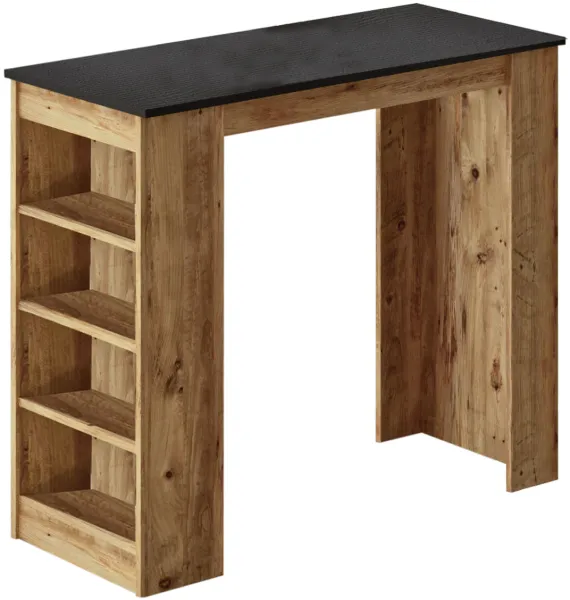 NORDVÄRK ST1 barbord med 3 hyllor - natur och svart melamin (120x51,6)