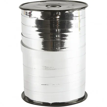 Presentband, metalliskt silver, B: 10 mm, blankt, 250 m/ 1 rl.